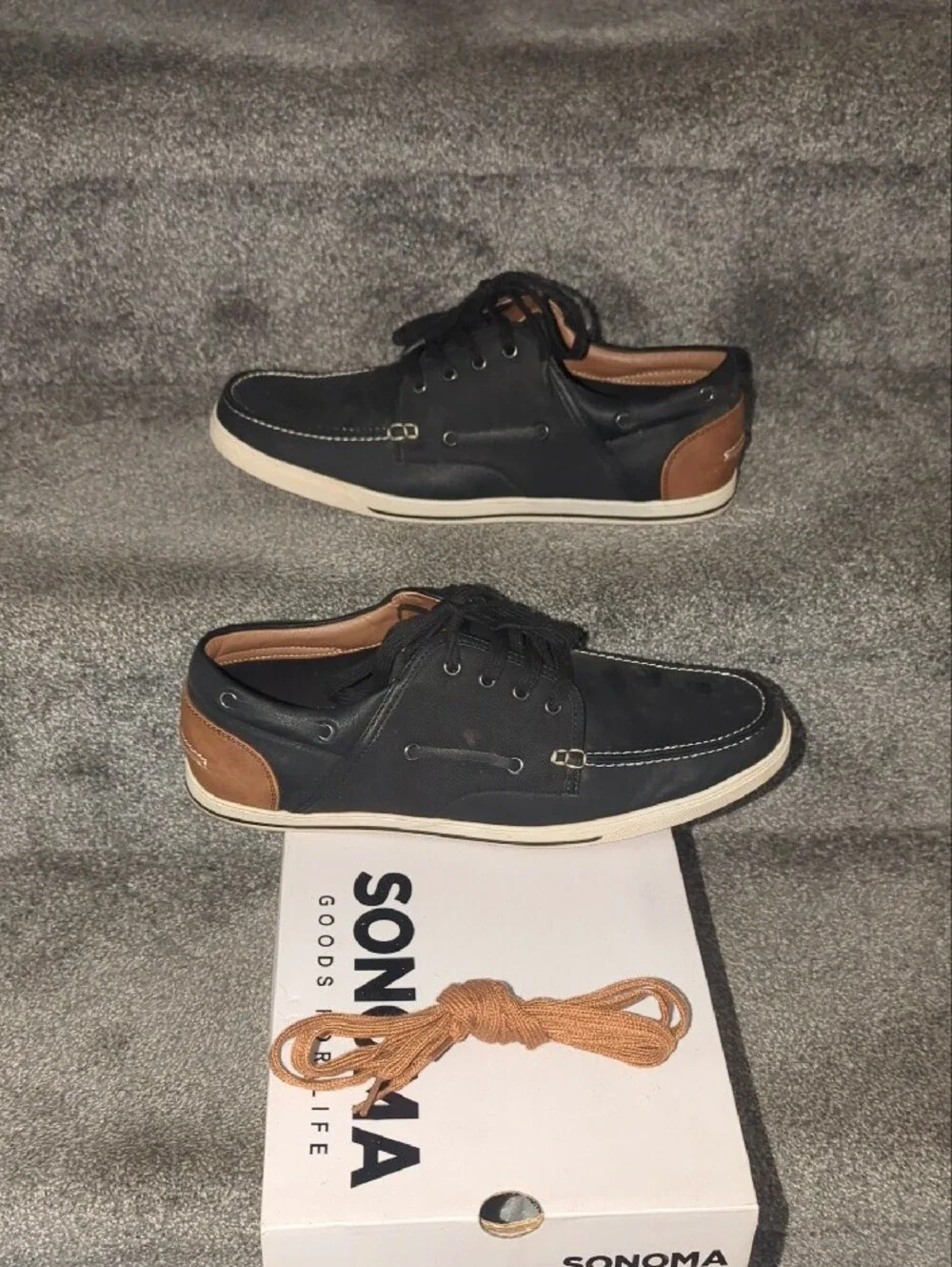 Sonoma Men’s Black Boat Shoes with Tan Laces